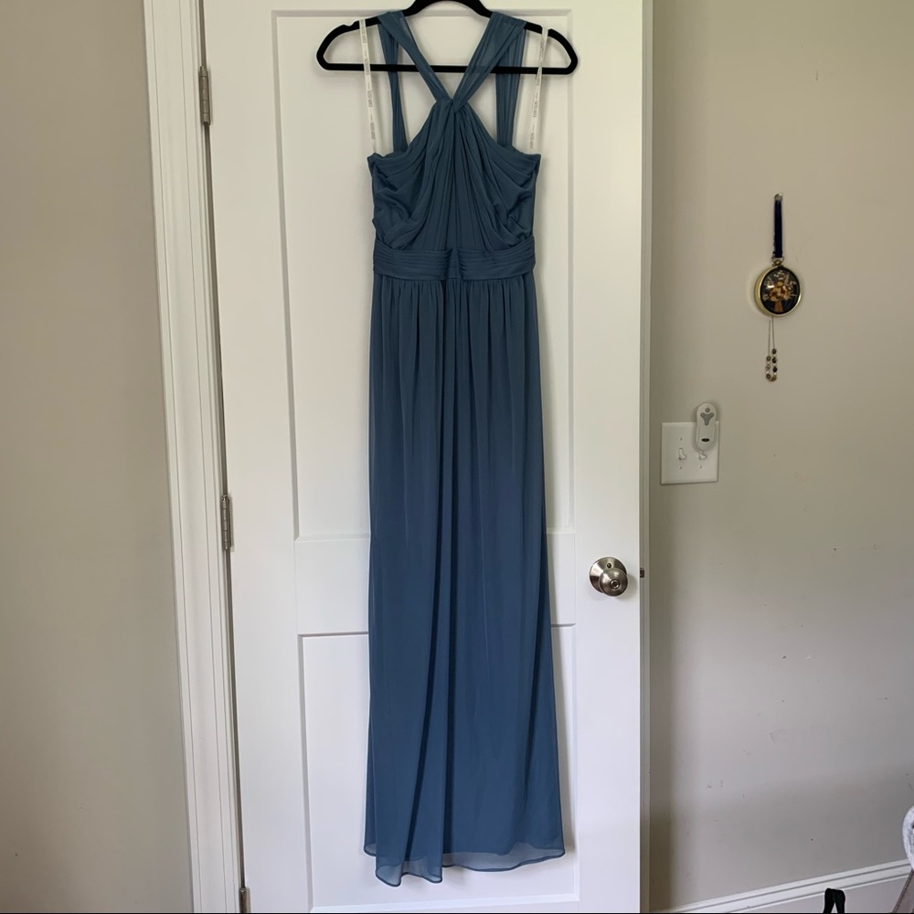 High Neck Steel Blue Bridesmaid dress